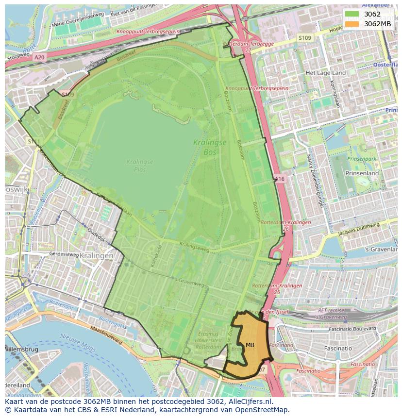 Afbeelding van het postcodegebied 3062 MB op de kaart.