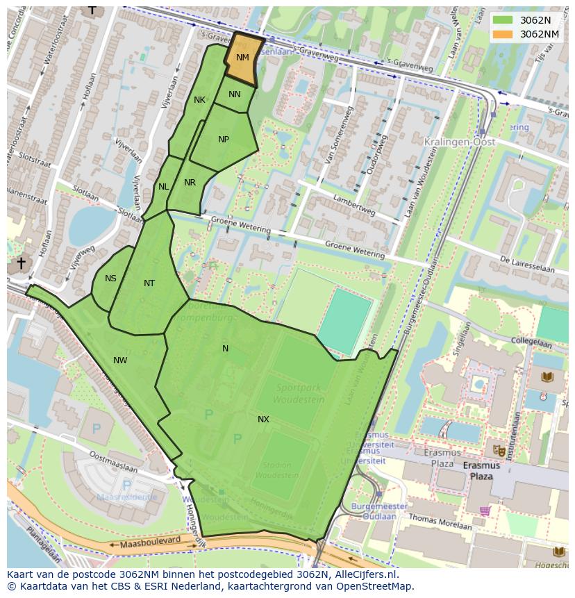 Afbeelding van het postcodegebied 3062 NM op de kaart.