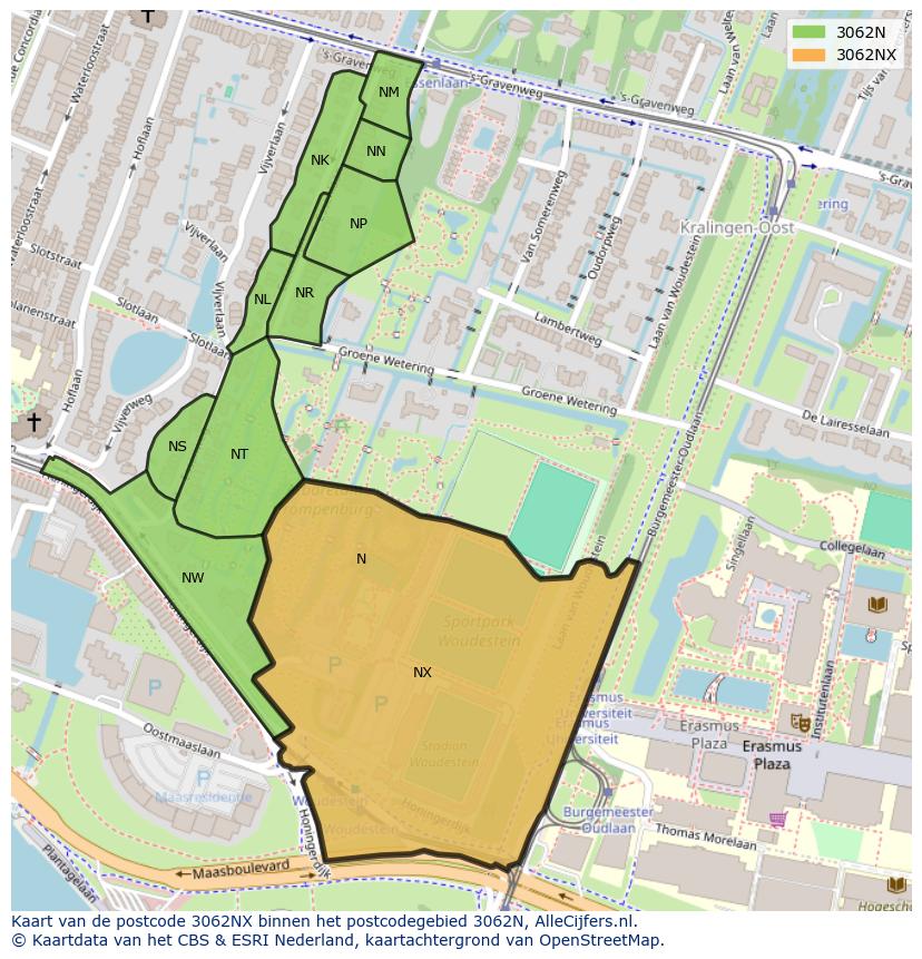 Afbeelding van het postcodegebied 3062 NX op de kaart.