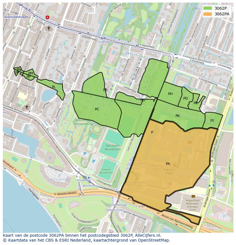 Afbeelding van het postcodegebied 3062 PA op de kaart.