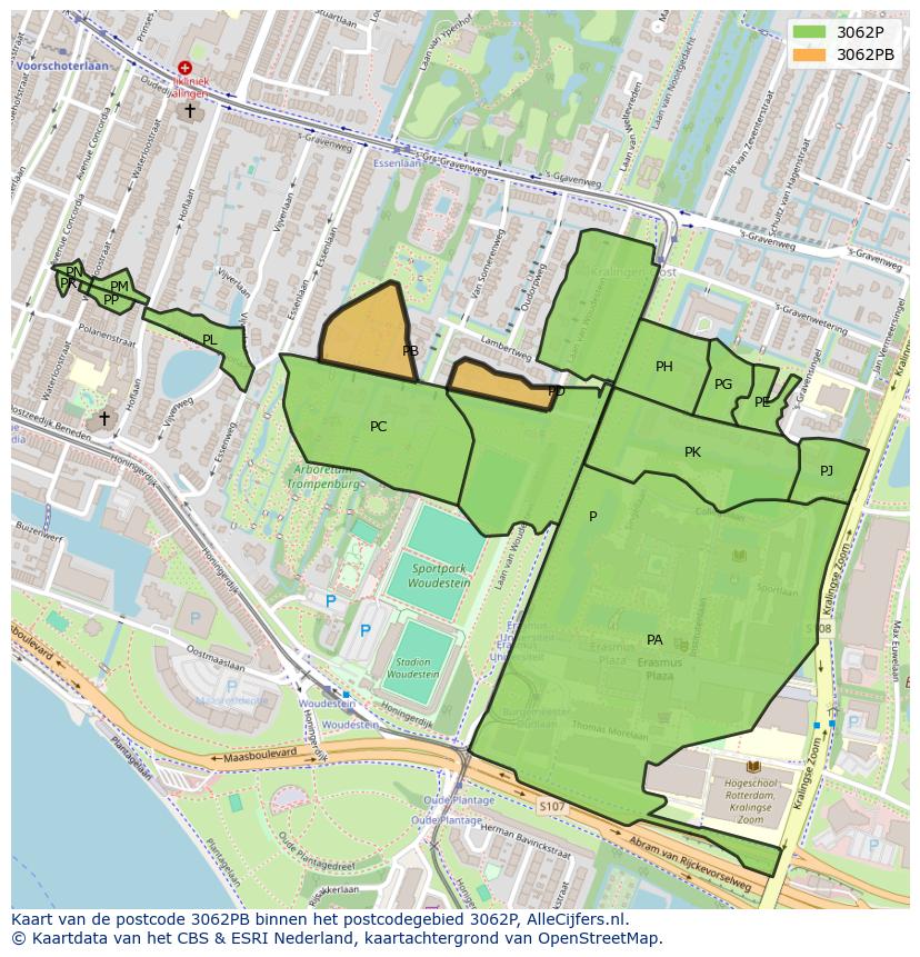 Afbeelding van het postcodegebied 3062 PB op de kaart.