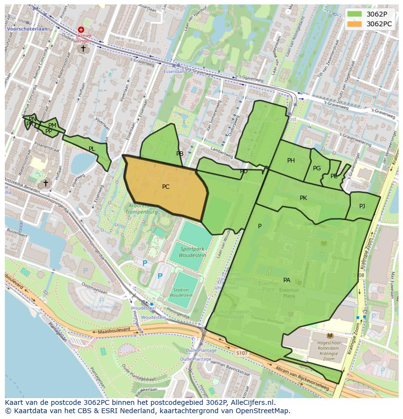 Afbeelding van het postcodegebied 3062 PC op de kaart.