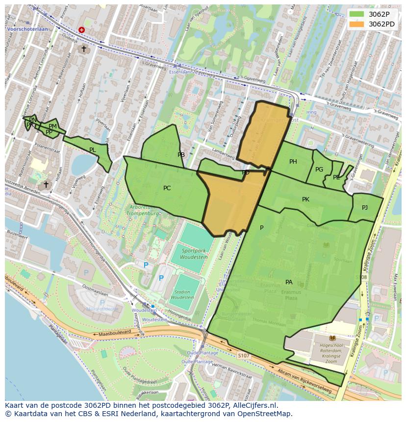 Afbeelding van het postcodegebied 3062 PD op de kaart.