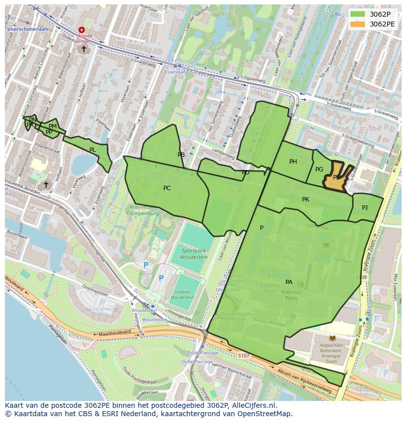 Afbeelding van het postcodegebied 3062 PE op de kaart.