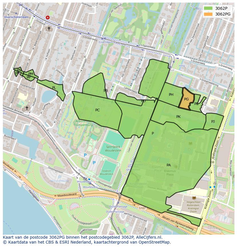 Afbeelding van het postcodegebied 3062 PG op de kaart.