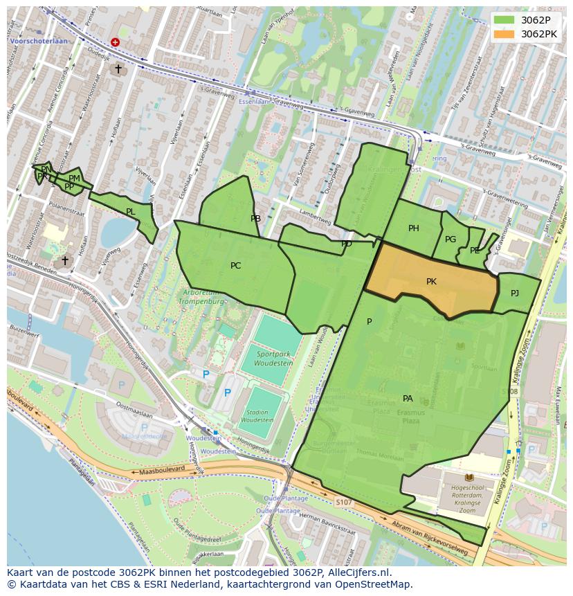 Afbeelding van het postcodegebied 3062 PK op de kaart.