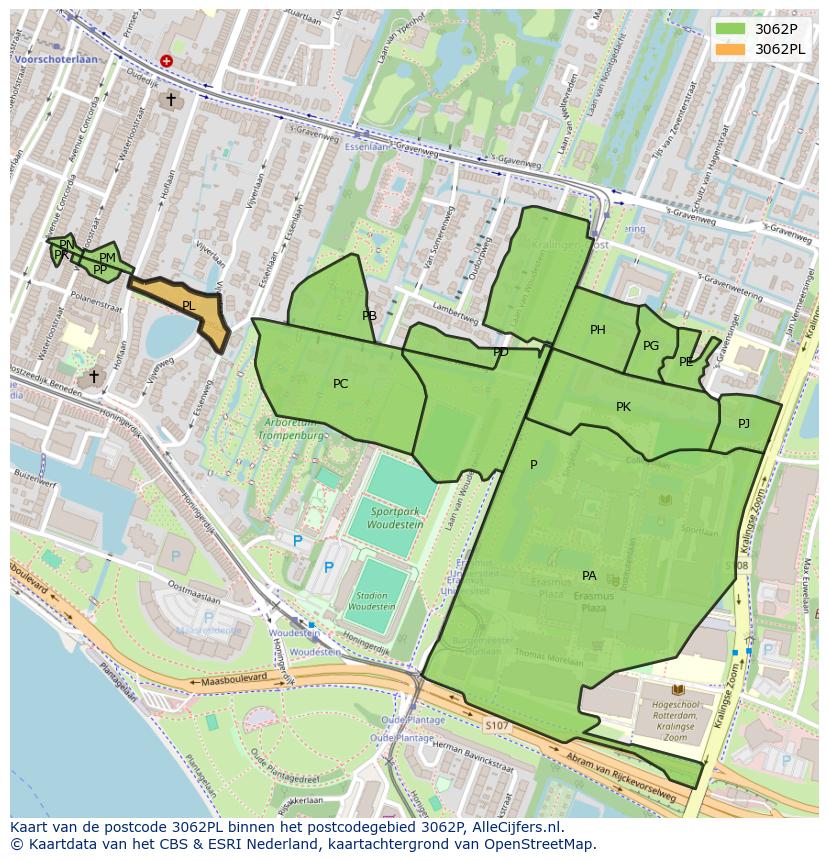 Afbeelding van het postcodegebied 3062 PL op de kaart.