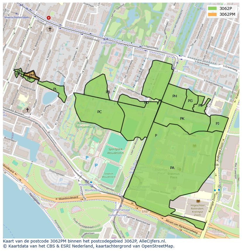 Afbeelding van het postcodegebied 3062 PM op de kaart.