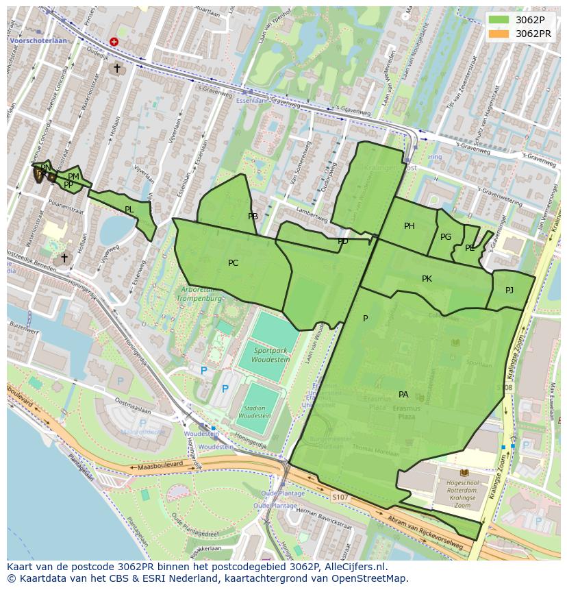 Afbeelding van het postcodegebied 3062 PR op de kaart.