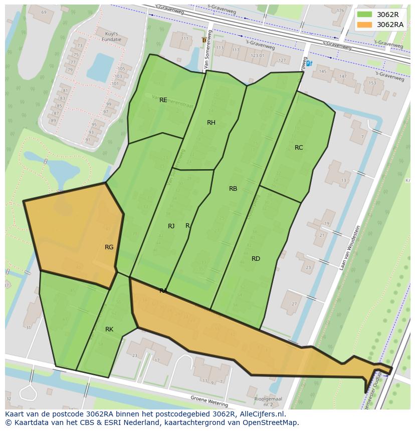 Afbeelding van het postcodegebied 3062 RA op de kaart.