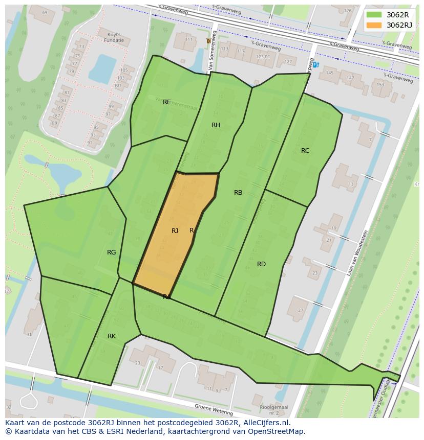 Afbeelding van het postcodegebied 3062 RJ op de kaart.
