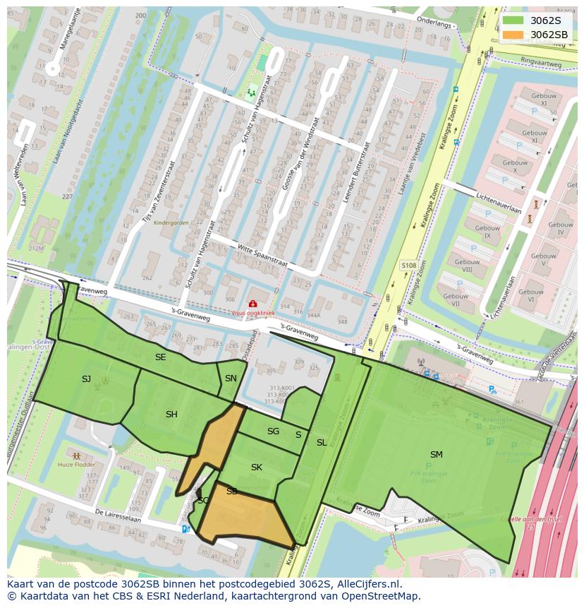 Afbeelding van het postcodegebied 3062 SB op de kaart.