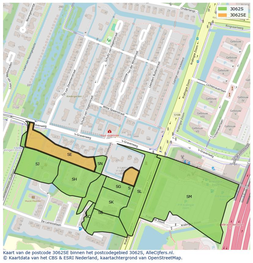 Afbeelding van het postcodegebied 3062 SE op de kaart.