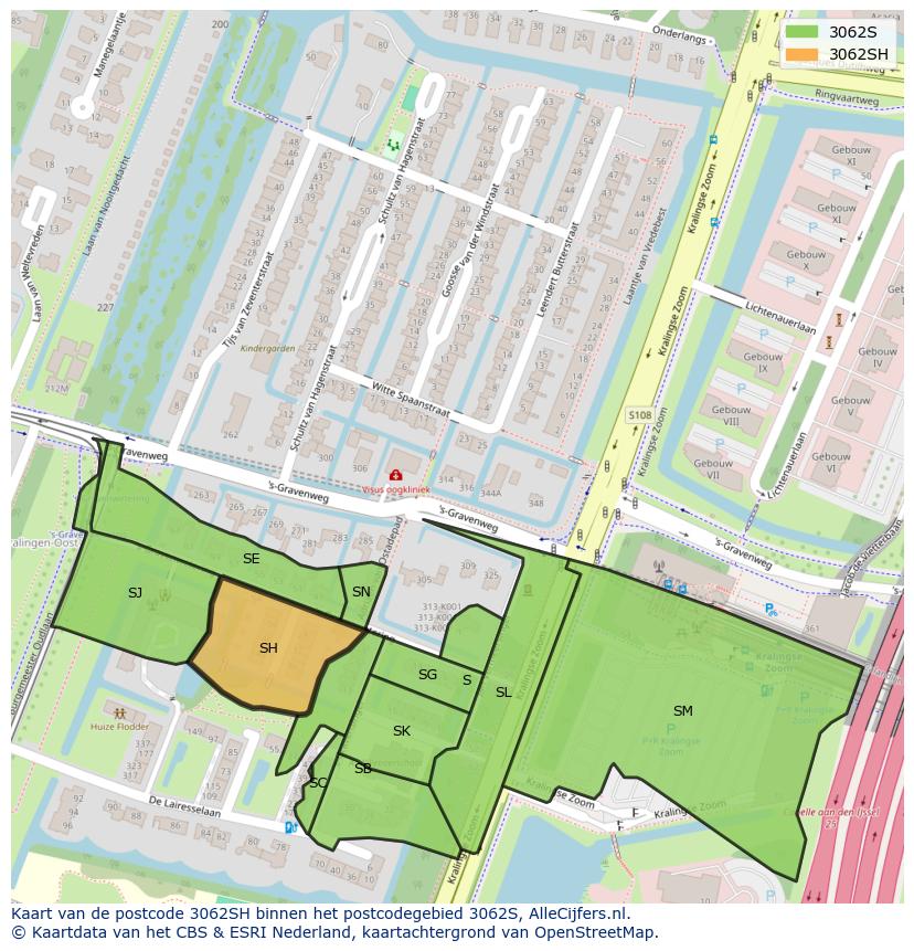 Afbeelding van het postcodegebied 3062 SH op de kaart.