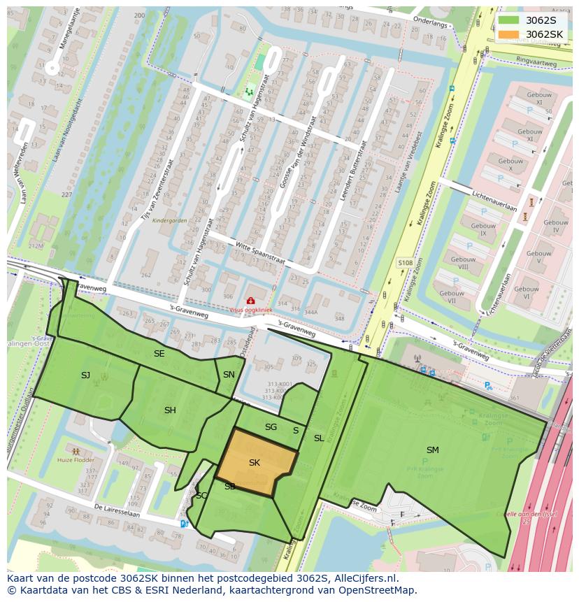 Afbeelding van het postcodegebied 3062 SK op de kaart.