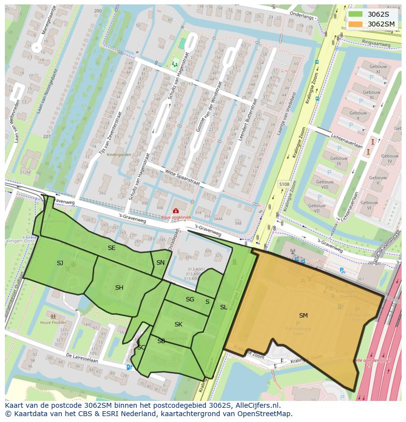 Afbeelding van het postcodegebied 3062 SM op de kaart.