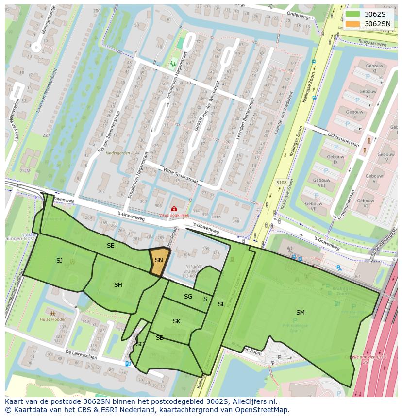 Afbeelding van het postcodegebied 3062 SN op de kaart.