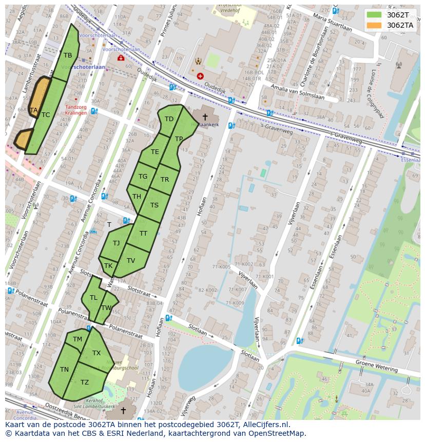 Afbeelding van het postcodegebied 3062 TA op de kaart.
