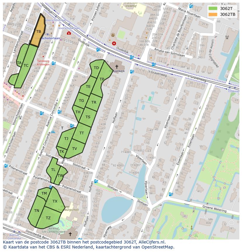 Afbeelding van het postcodegebied 3062 TB op de kaart.