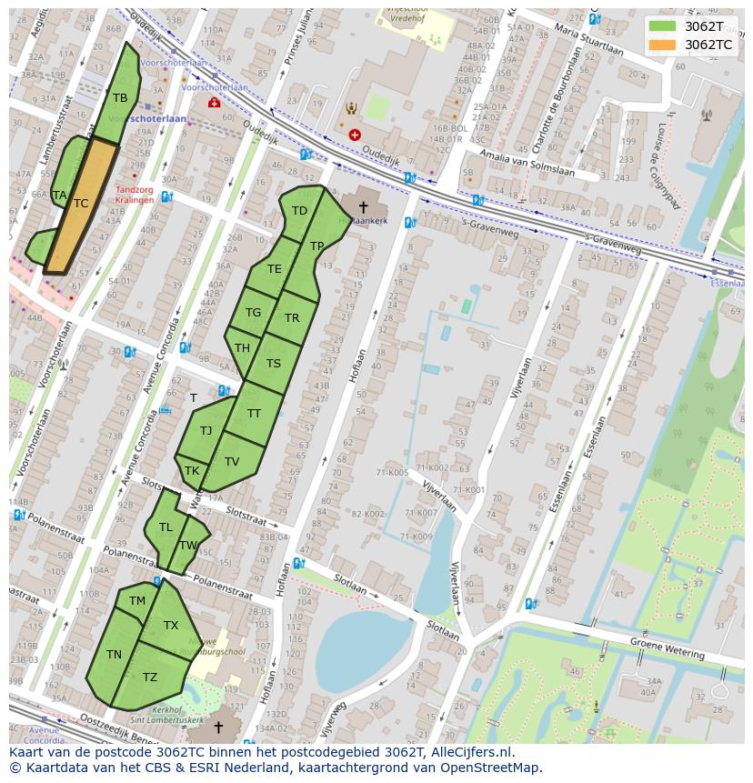 Afbeelding van het postcodegebied 3062 TC op de kaart.