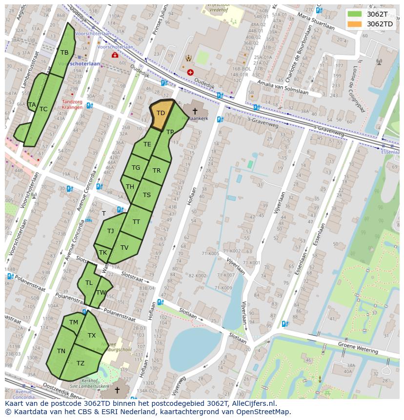 Afbeelding van het postcodegebied 3062 TD op de kaart.