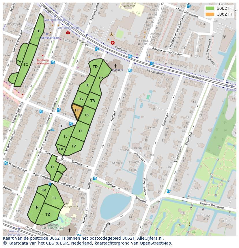 Afbeelding van het postcodegebied 3062 TH op de kaart.