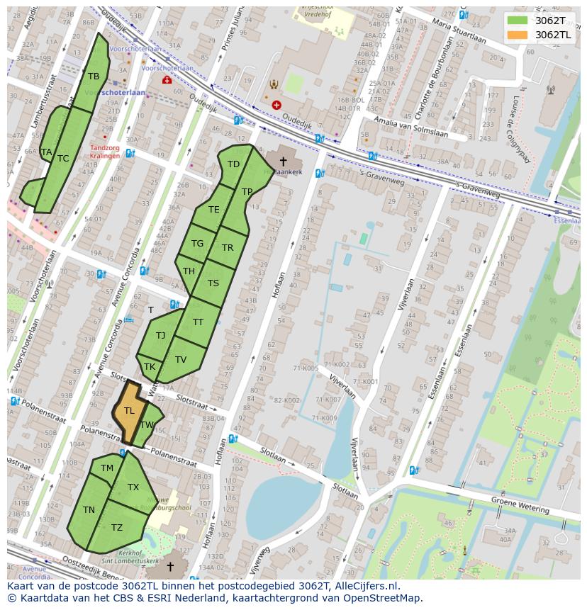 Afbeelding van het postcodegebied 3062 TL op de kaart.