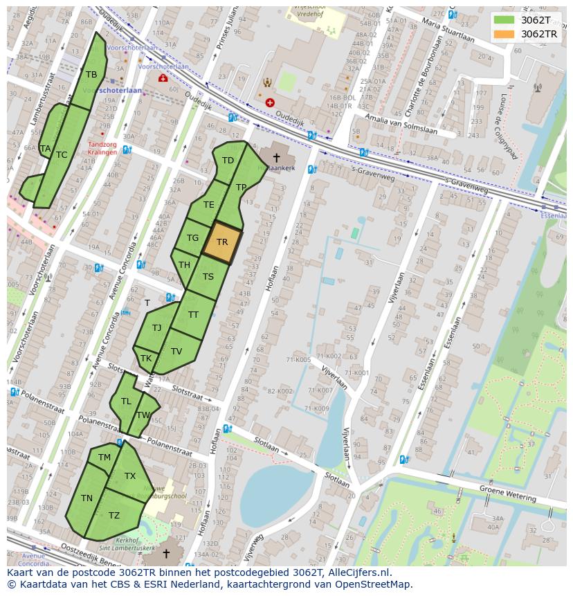 Afbeelding van het postcodegebied 3062 TR op de kaart.