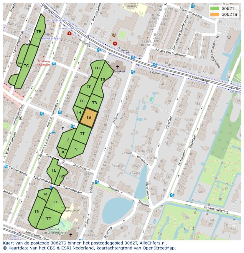 Afbeelding van het postcodegebied 3062 TS op de kaart.
