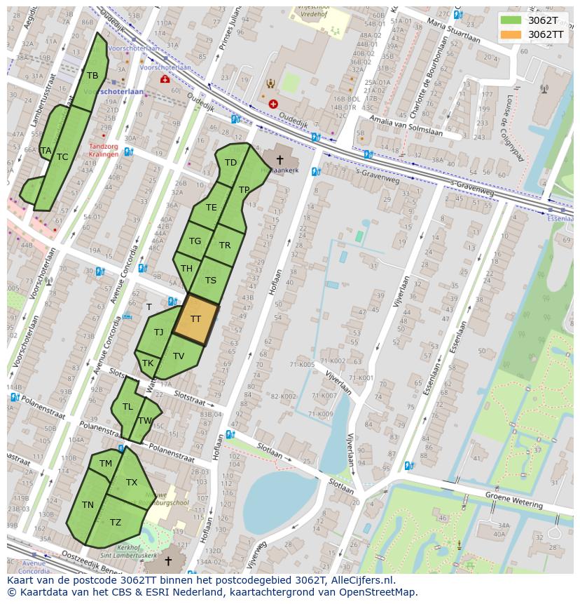 Afbeelding van het postcodegebied 3062 TT op de kaart.