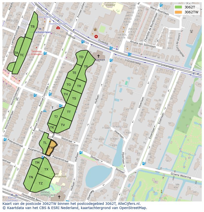 Afbeelding van het postcodegebied 3062 TW op de kaart.
