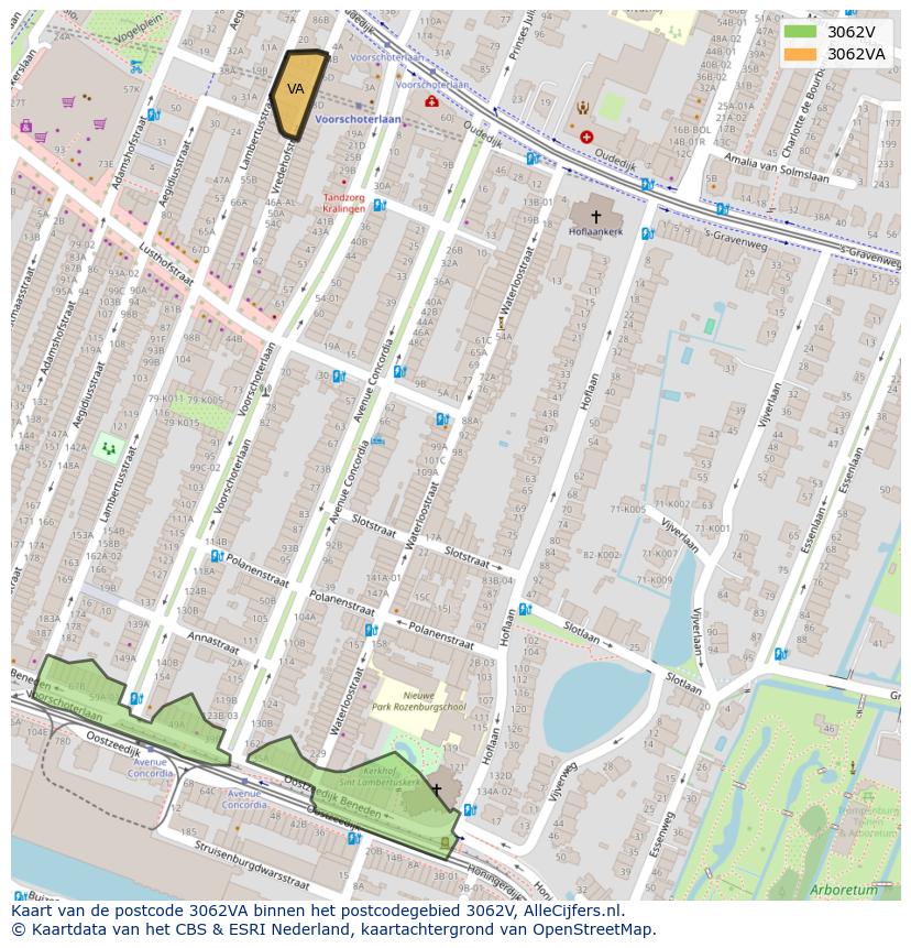 Afbeelding van het postcodegebied 3062 VA op de kaart.