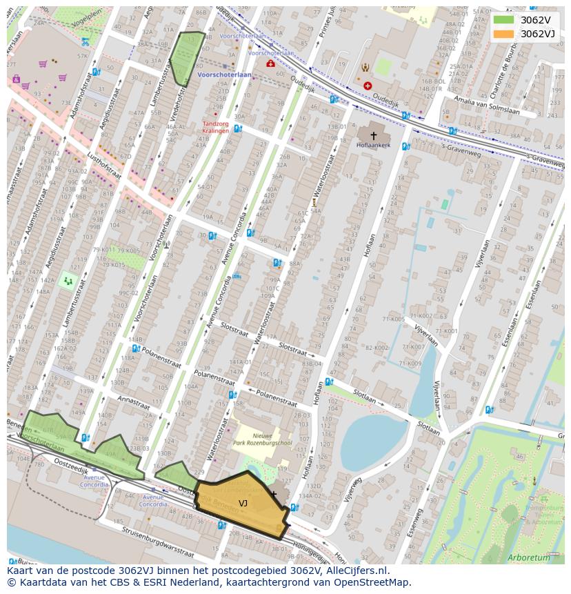 Afbeelding van het postcodegebied 3062 VJ op de kaart.