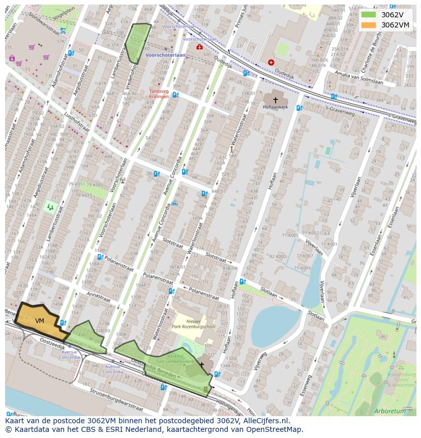 Afbeelding van het postcodegebied 3062 VM op de kaart.