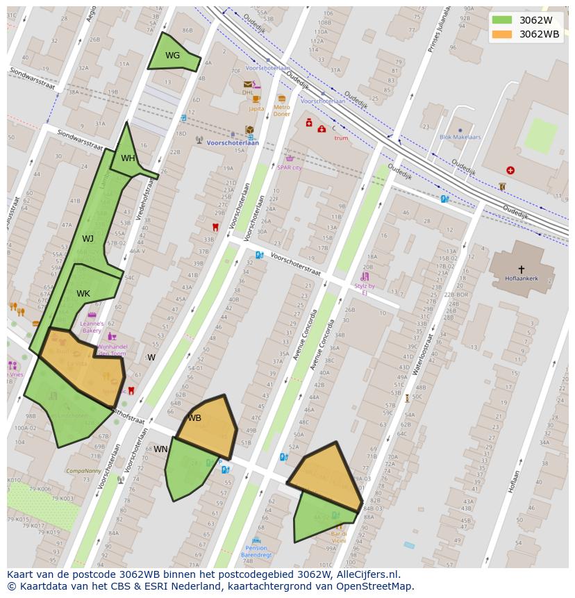 Afbeelding van het postcodegebied 3062 WB op de kaart.