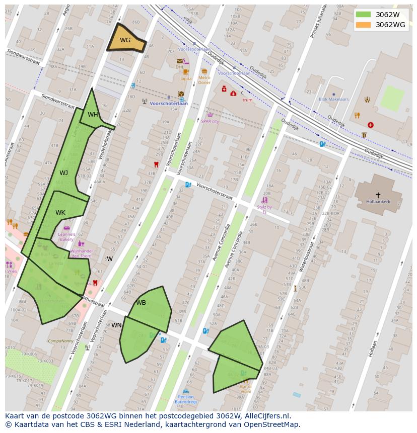 Afbeelding van het postcodegebied 3062 WG op de kaart.