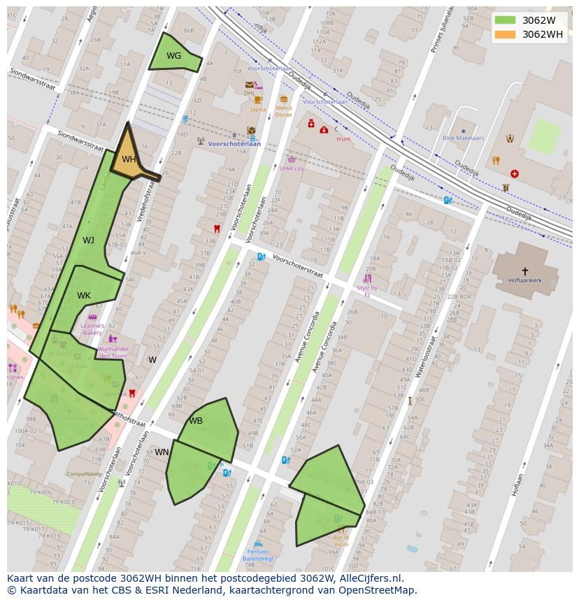 Afbeelding van het postcodegebied 3062 WH op de kaart.