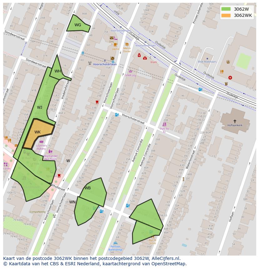 Afbeelding van het postcodegebied 3062 WK op de kaart.