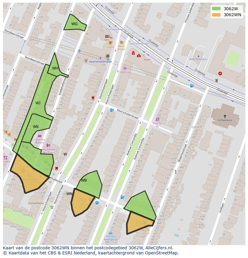 Afbeelding van het postcodegebied 3062 WN op de kaart.