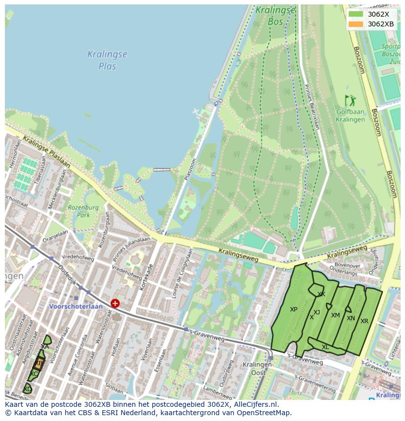 Afbeelding van het postcodegebied 3062 XB op de kaart.