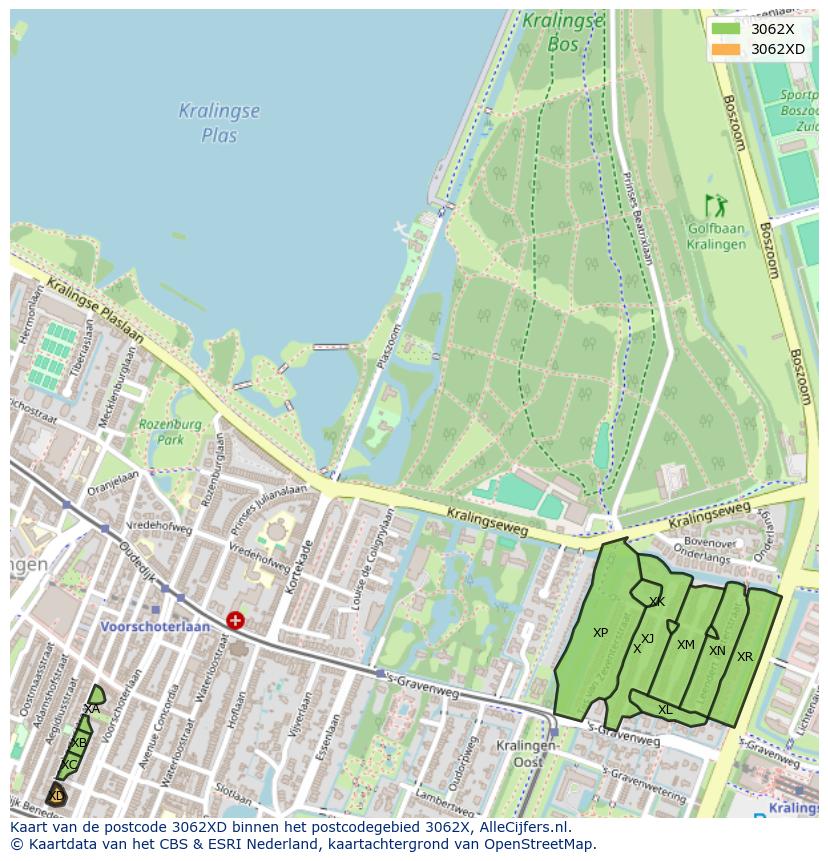 Afbeelding van het postcodegebied 3062 XD op de kaart.