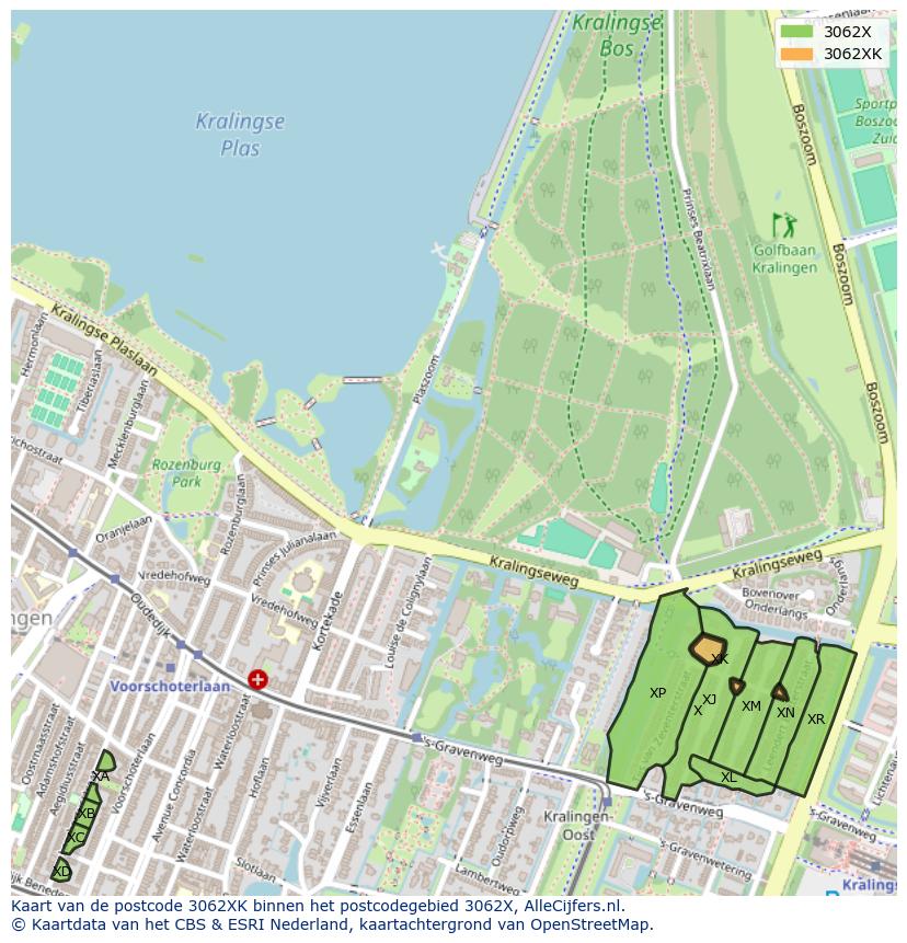 Afbeelding van het postcodegebied 3062 XK op de kaart.