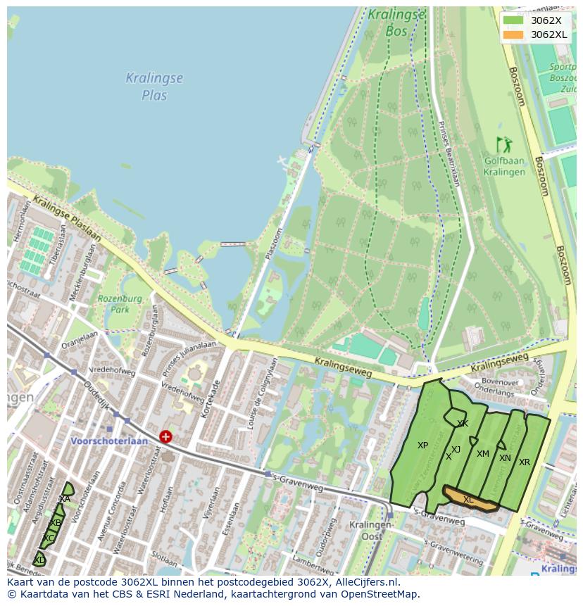 Afbeelding van het postcodegebied 3062 XL op de kaart.