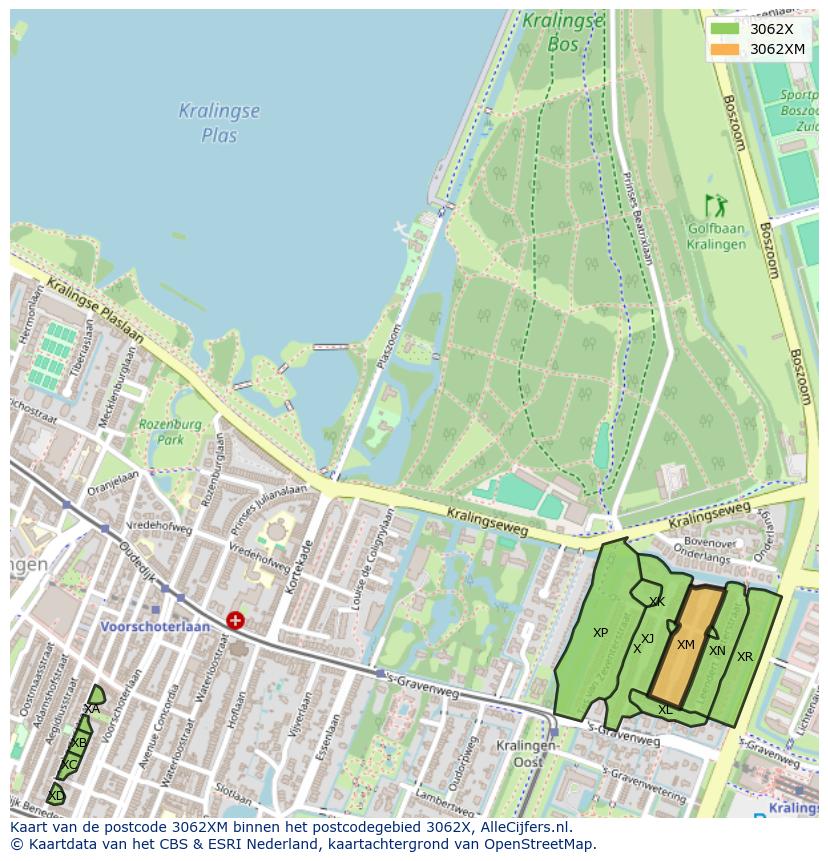 Afbeelding van het postcodegebied 3062 XM op de kaart.