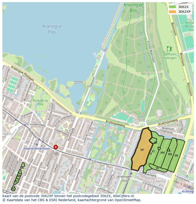 Afbeelding van het postcodegebied 3062 XP op de kaart.
