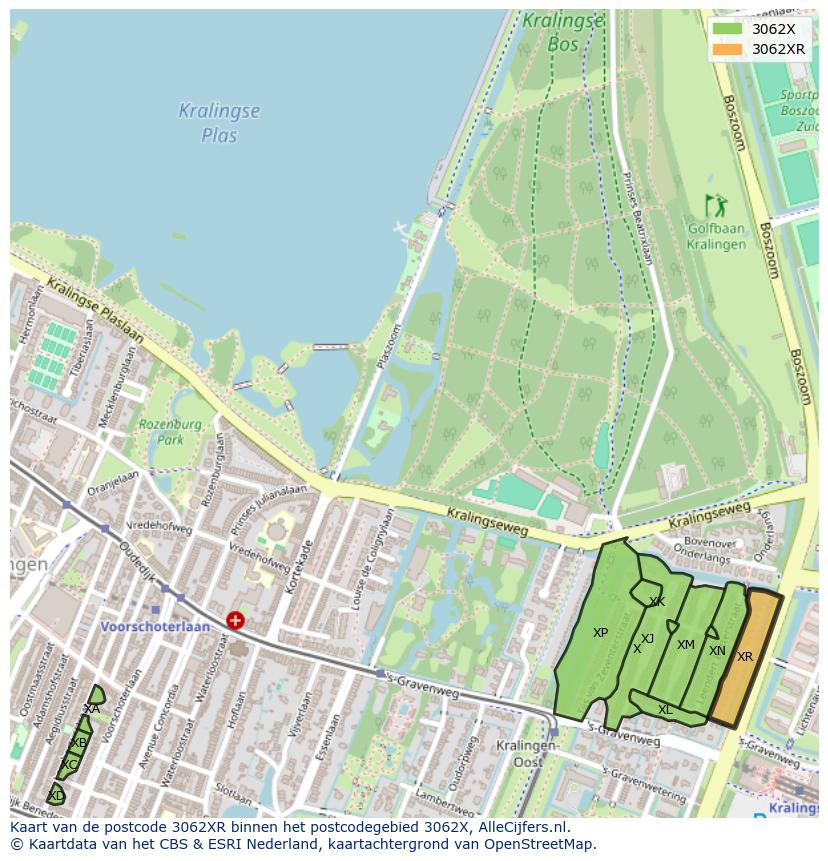 Afbeelding van het postcodegebied 3062 XR op de kaart.