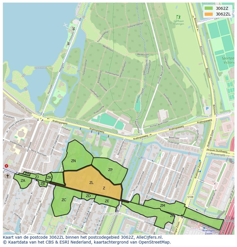 Afbeelding van het postcodegebied 3062 ZL op de kaart.