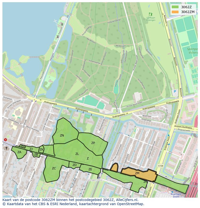Afbeelding van het postcodegebied 3062 ZM op de kaart.