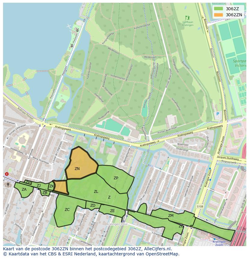 Afbeelding van het postcodegebied 3062 ZN op de kaart.