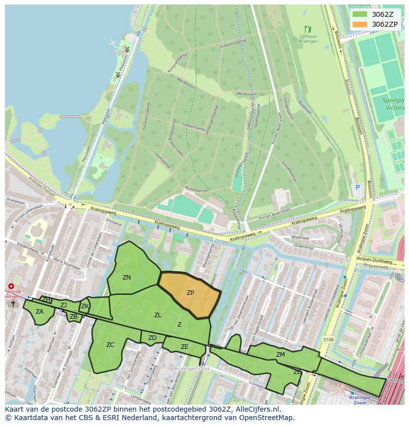 Afbeelding van het postcodegebied 3062 ZP op de kaart.